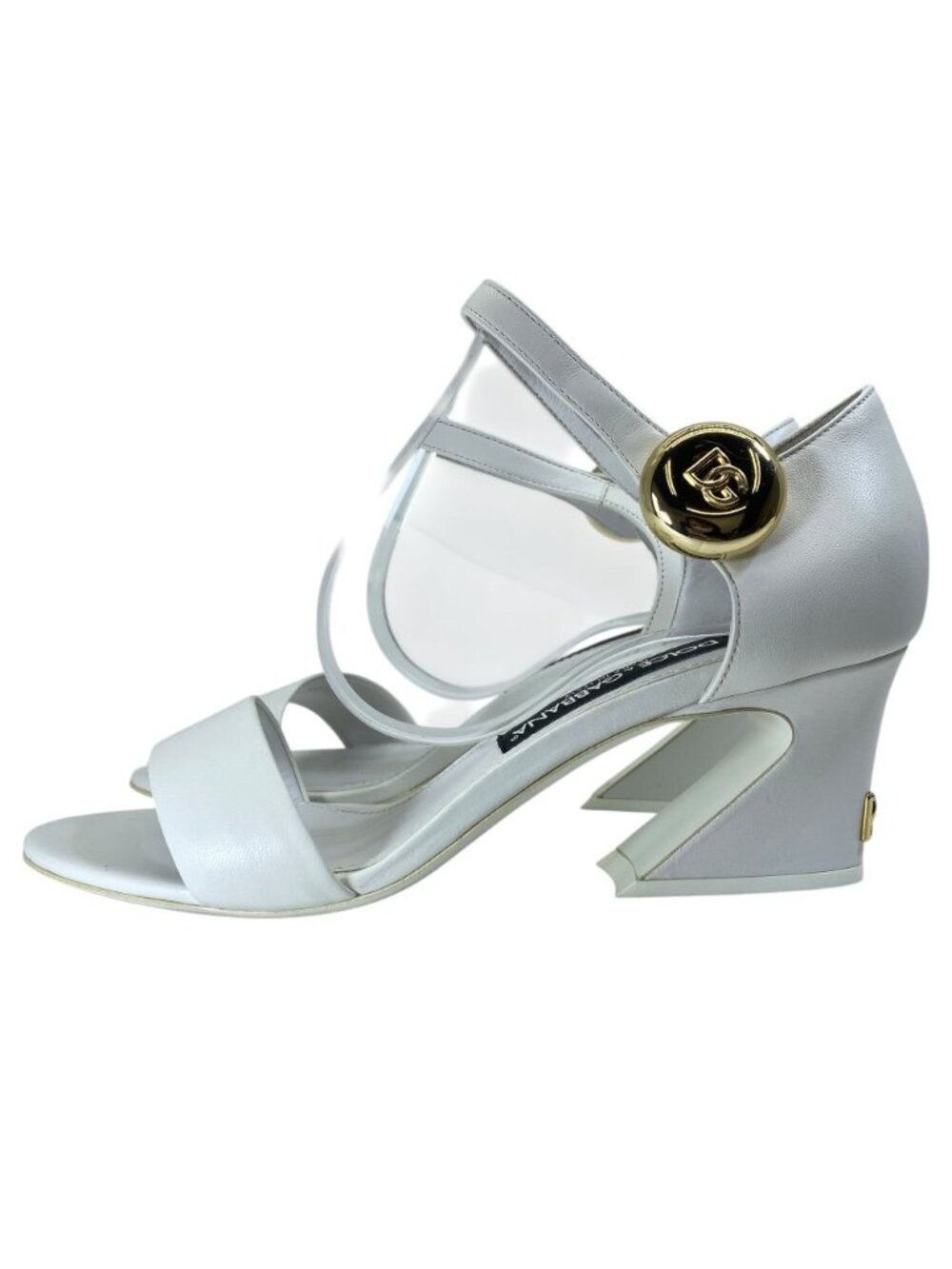 Dolce & Gabbana DG Logo Sandals Heels White Gold Leather & 38 Classic - Picture 3 of 10